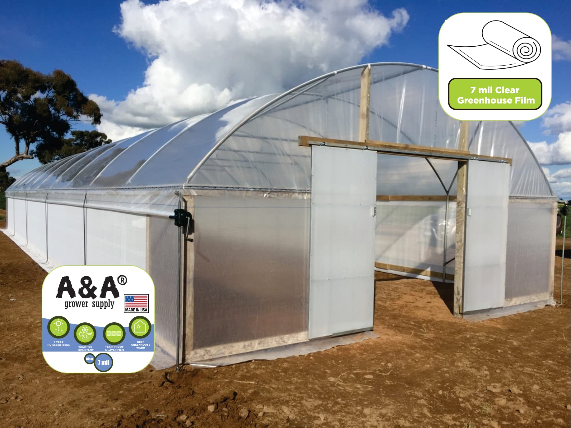 Premium 7 Mil Clear Greenhouse Plastic Film - UV Resistant, Heavy Duty Polyethylene Cover (25ft x 40ft) for 5+ Years Protection - Ideal for Greenhouses, Plant Tunnels & Garden Bed Covers