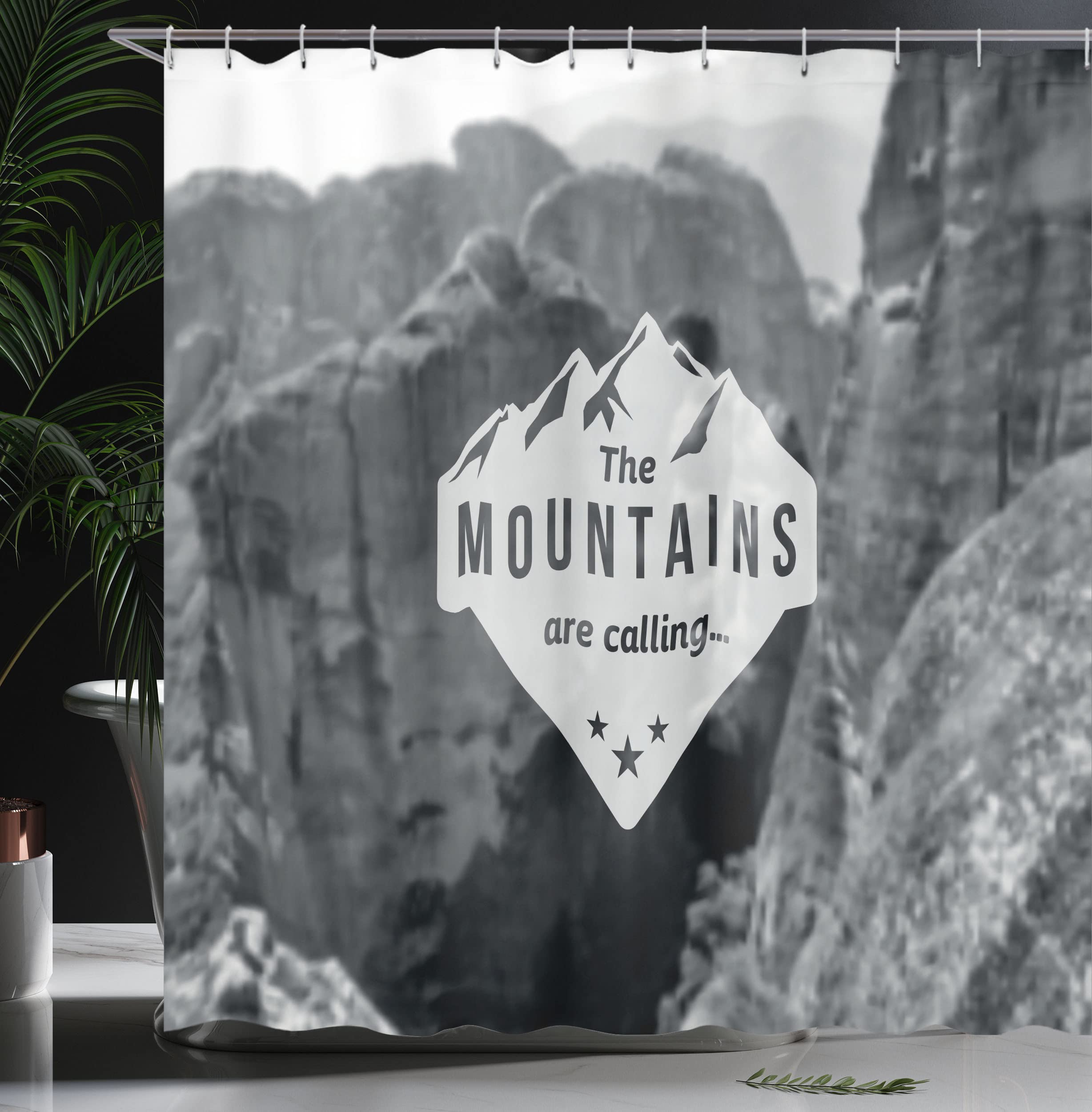 Ambesonne Adventure Shower Curtain - Mountain Landscape Art Print with Inspirational Quote, 69x70 Inch Grey Fabric Bathroom Decor Set with Hooks - Perfect for Nature Lovers' Bathroom & Cabin Retreats