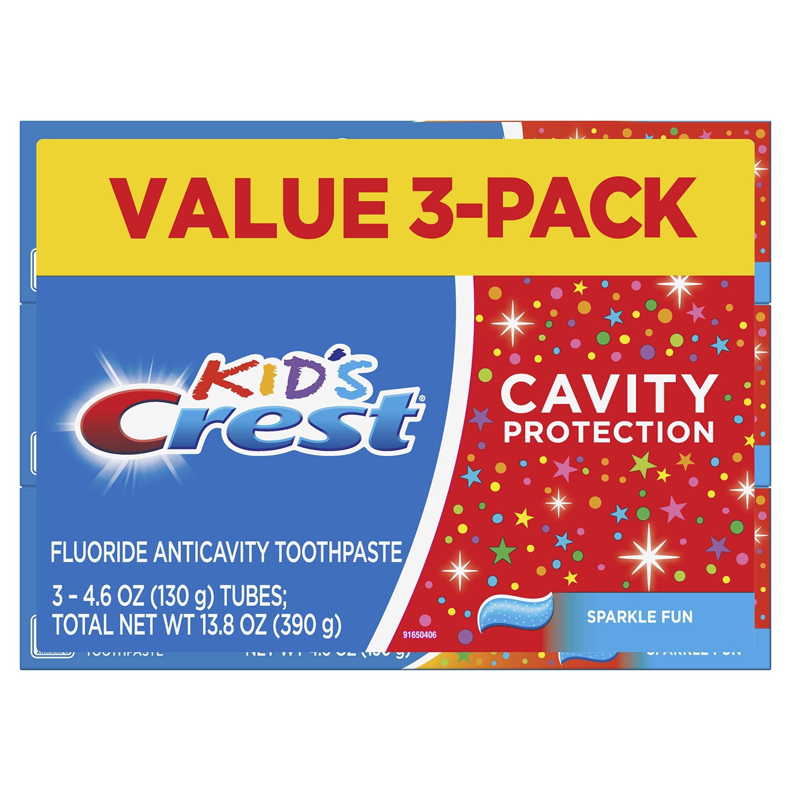 Crest Kids' Cavity Protection Toothpaste - 3 Pack (4.6 Oz Each) | Sparkle Fun Flavor | Fluoride Toothpaste for Children | Perfect for Daily Brushing, Travel & School Lunchboxes