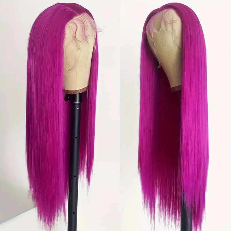 Eullair Fuchsia Pink Straight Human Hair Wig - Rose Red Body Wave Lace Frontal Wig for Women (EW001) | Perfect for Cosplay, Parties & Daily Wear