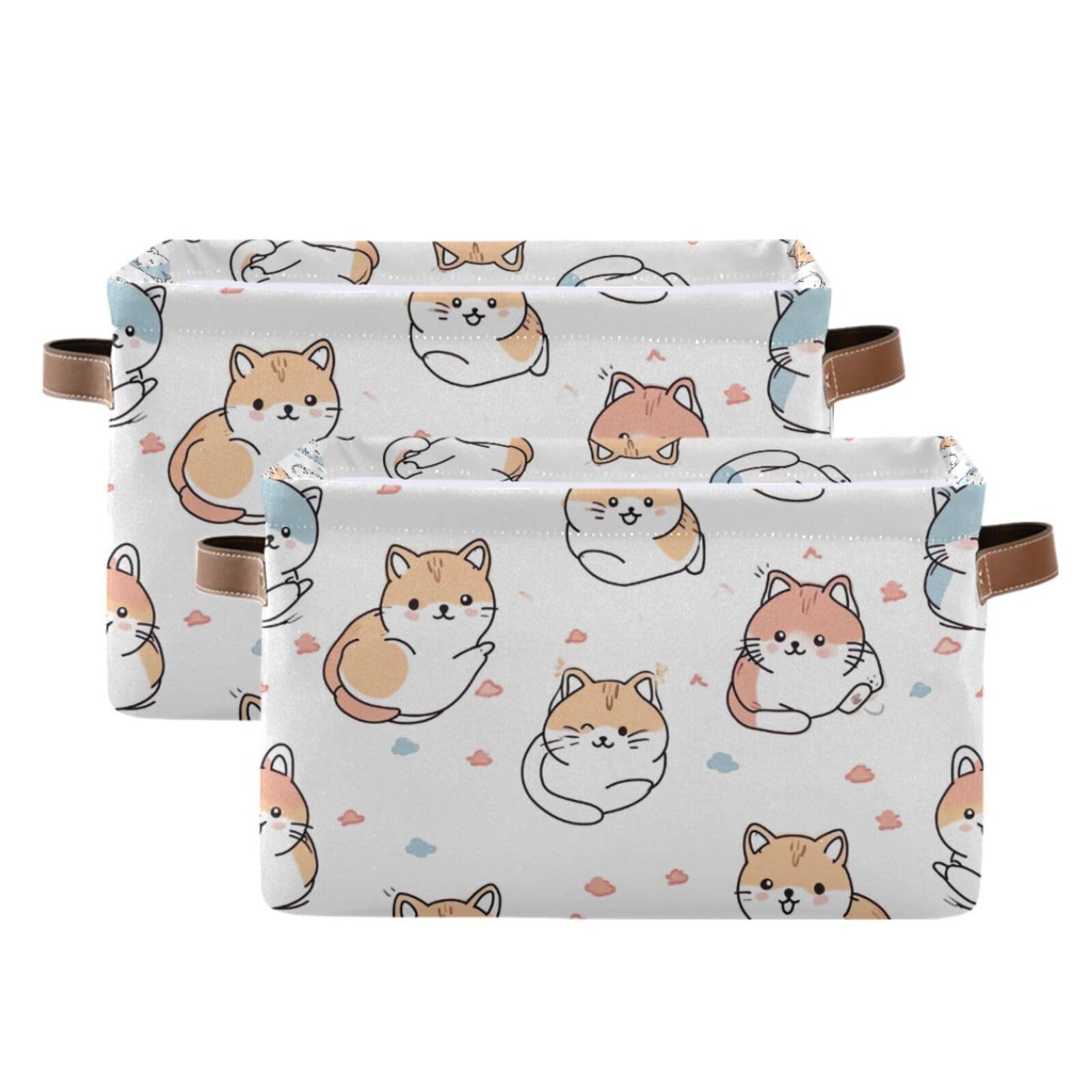 Foldable Canvas Storage Baskets with Handles - 2 Pack Rectangle Fabric Organizer Boxes for Clothes, Toys & Home Organization | Perfect for Bedroom, Closet, Office & Nursery Decor