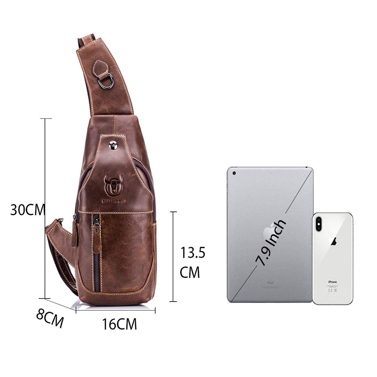 Genuine Leather Men's Sling Bag - Water Resistant Anti-Theft Chest Shoulder Backpack for Travel, Hiking, School & Daily Use | Crossbody Purse with Multiple Pockets for Phone, Wallet & Essentials