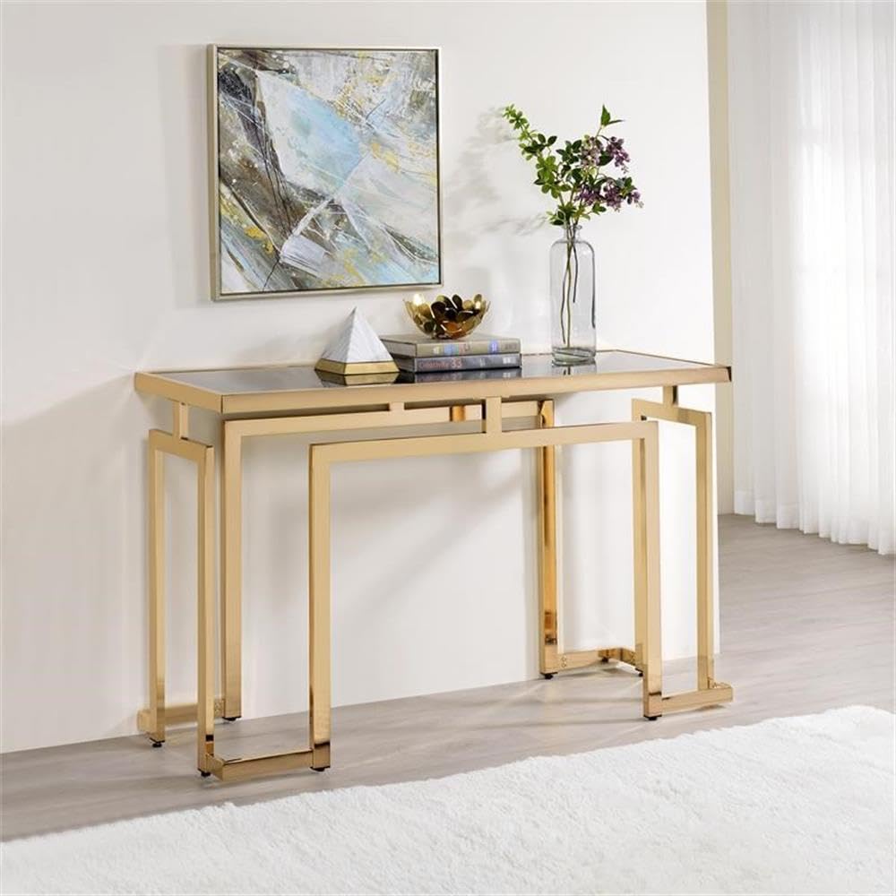 BOWERY HILL Modern Gold Glass Top Console Table - Elegant Entryway Sofa Table for Living Room, Hallway & Bedroom Decor
