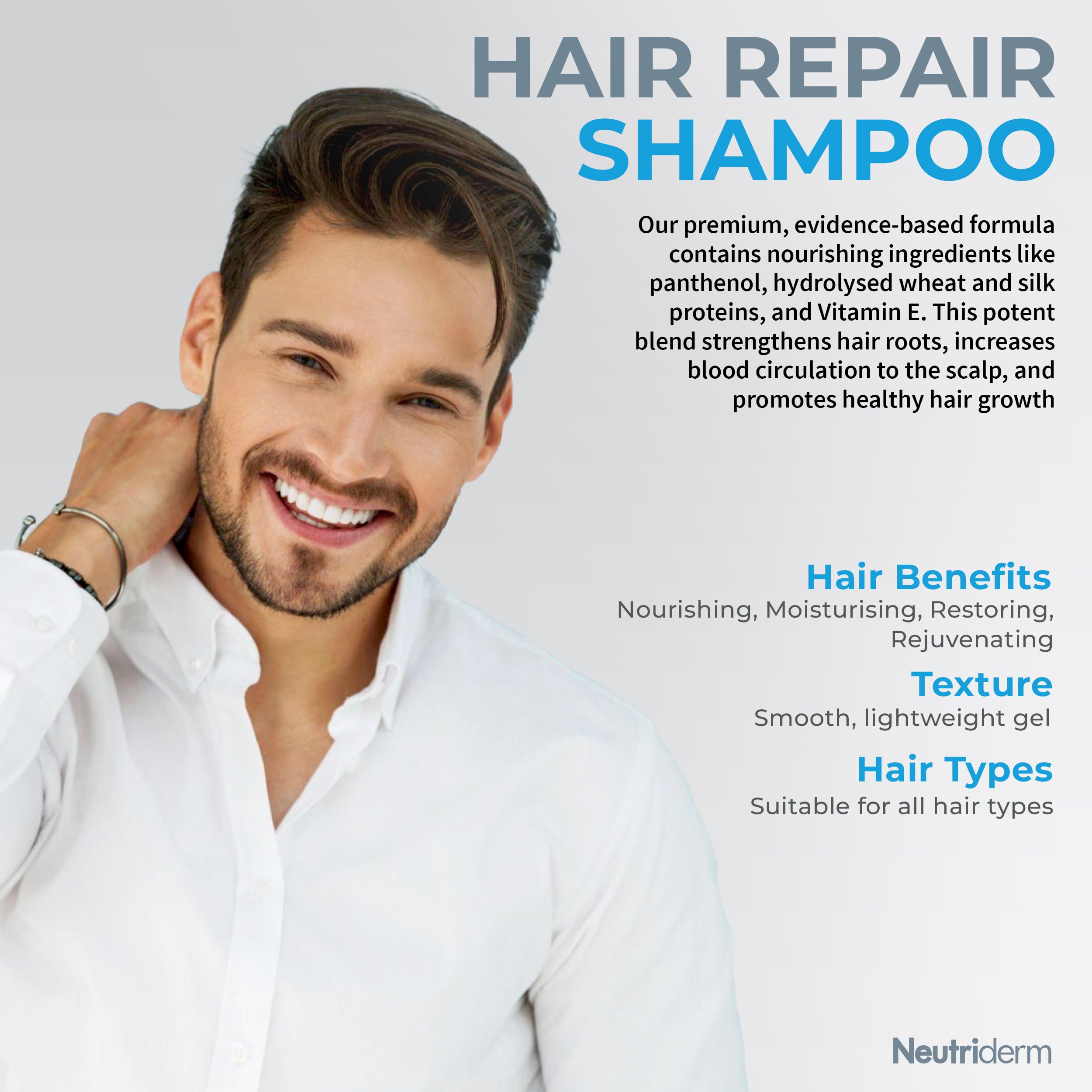 Neutriderm Hair Ready Pack - Hair Enhancer Shampoo & Conditioner Set for Damaged Hair Repair (250mL x 2) - Sulfate-Free Formula for Dry, Brittle Hair - Perfect for Daily Hair Care Routine & Salon-Quality Results at Home
