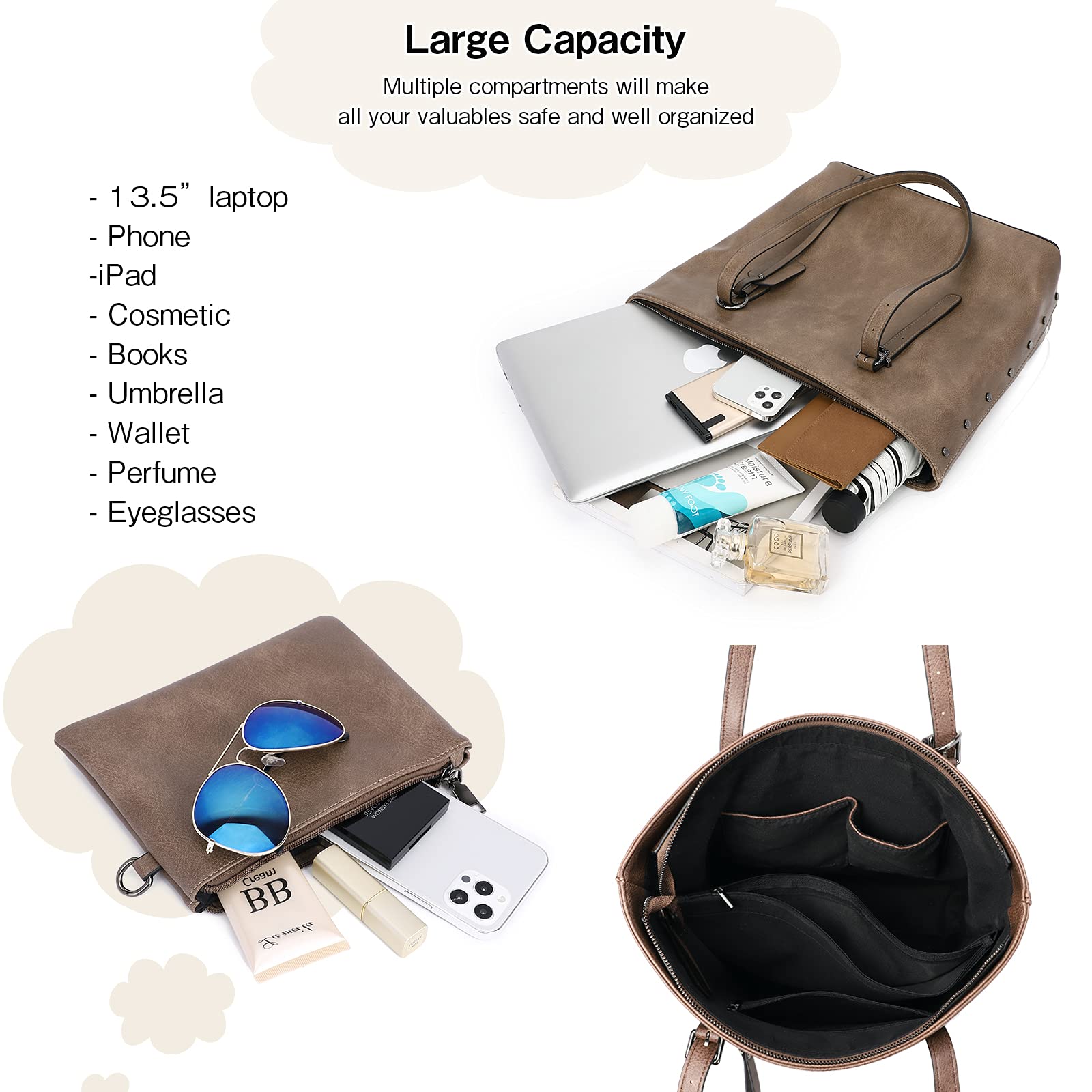 KL928 Women's PU Leather Tote Bag - Large Shoulder Bag & Top Handle Satchel Purse 2-Piece Set for Work, Travel & Everyday Use | Durable & Stylish Handbags