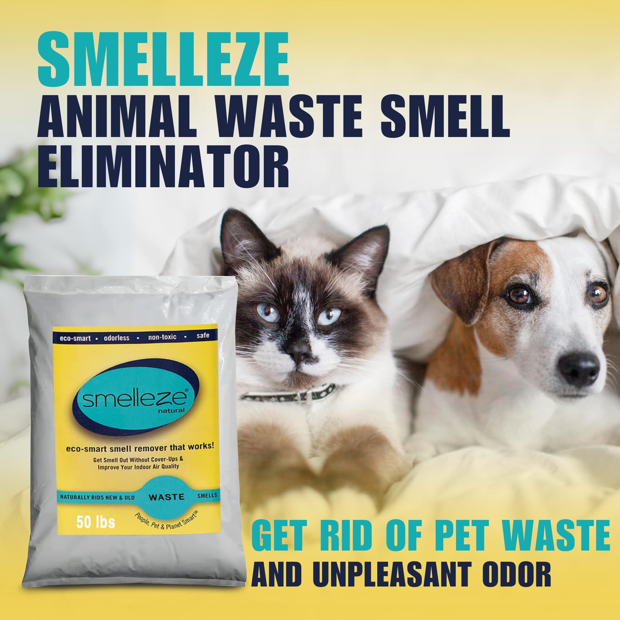 SMELLEZE Natural Animal Waste & Manure Odor Eliminator Granules - 50 lb Bag for Dog Poop, Cat Litter, Horse Stalls & Farm Waste - Safe & Effective Urine & Feces Smell Remover for Pet Owners & Farmers