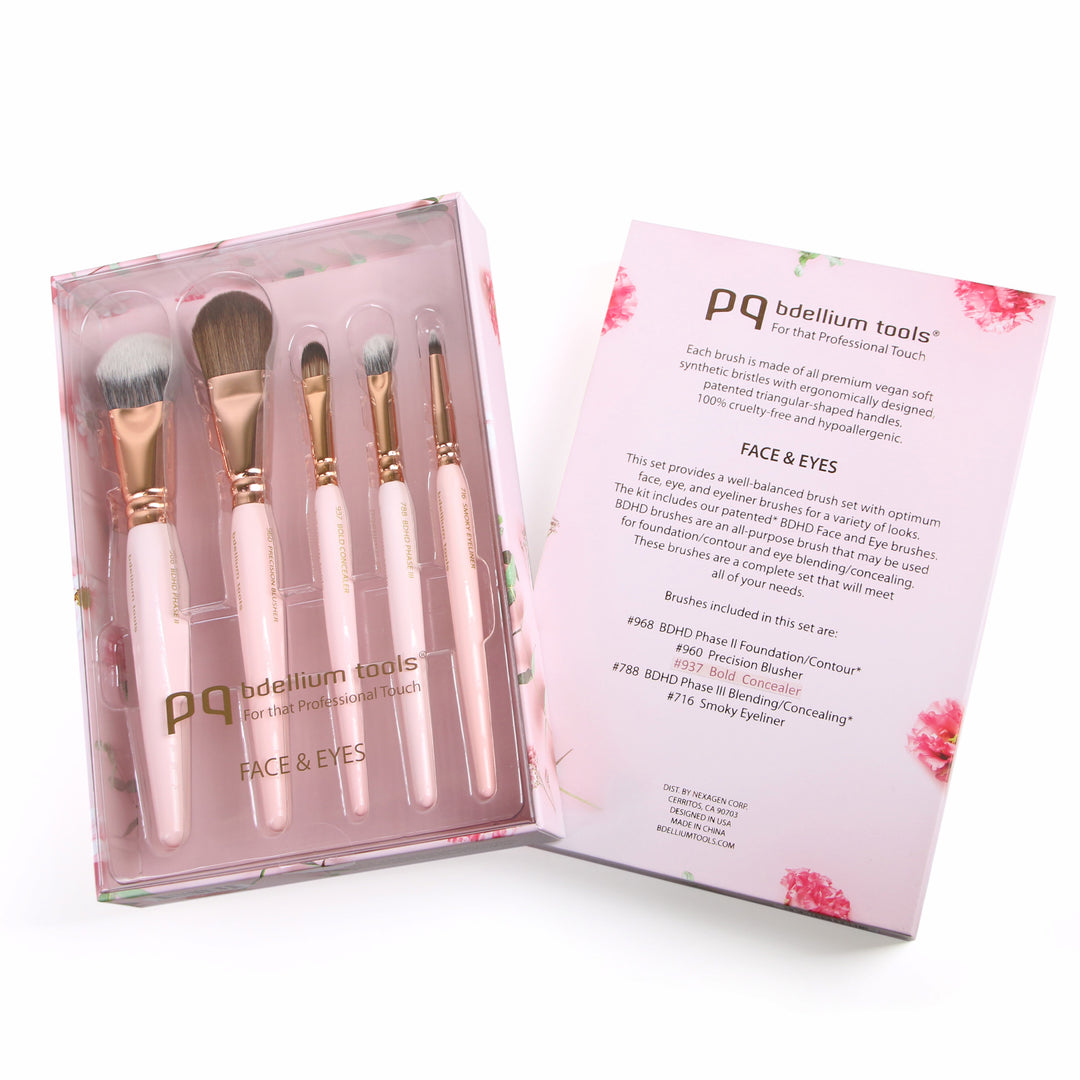 Pink Golden Triangle Makeup Brush Set for Face & Eyes - Perfect for Contouring, Blending, and Professional Makeup Application