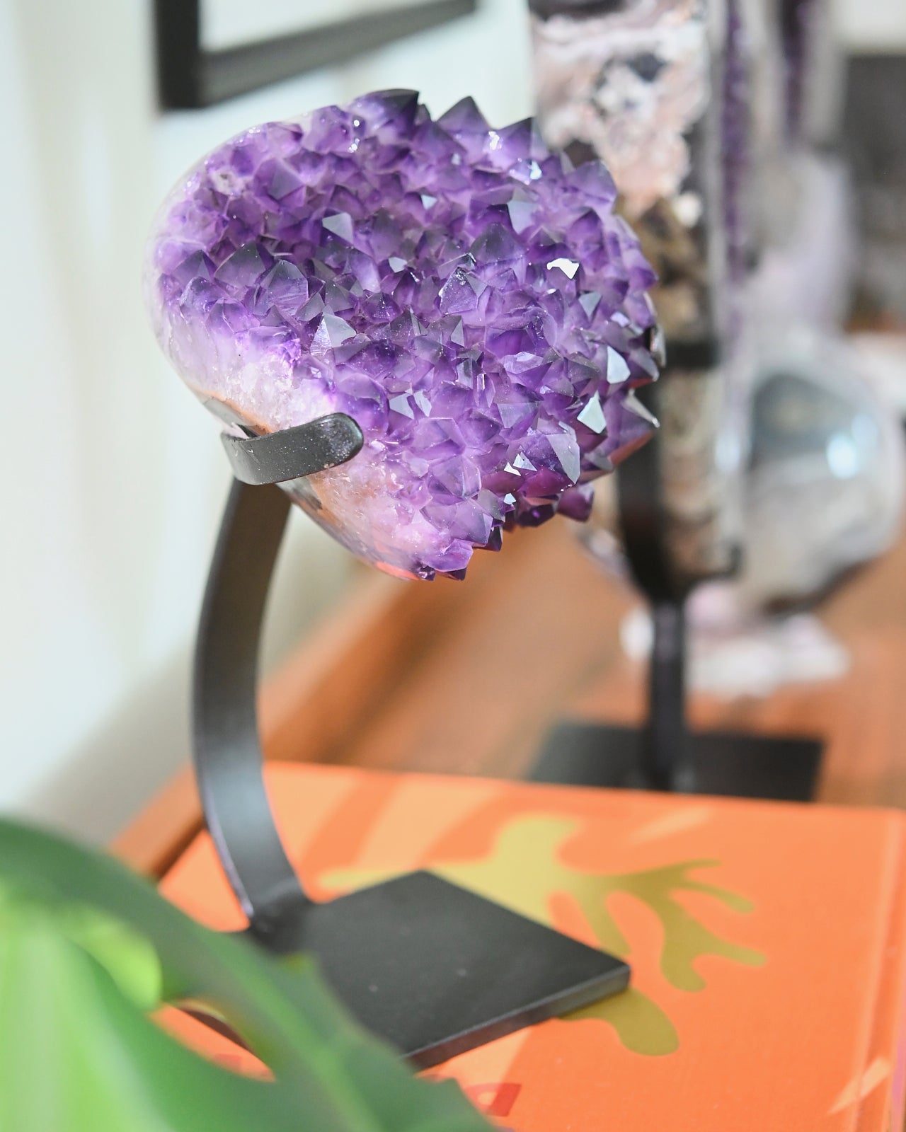 Natural Amethyst Crystal Geode on Wooden Stand - 6.6lbs Healing Stone for Home Decor, Meditation & Spiritual Gifts