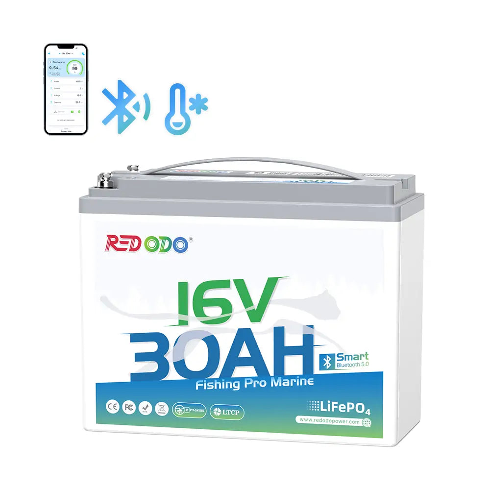 Redodo 16V 30Ah Lithium Fish Finder Battery with Bluetooth - Long Lasting Power for Fish Finders, Trolling Motors & Marine Electronics - Perfect for Kayak Fishing, Ice Fishing & Boat Trips