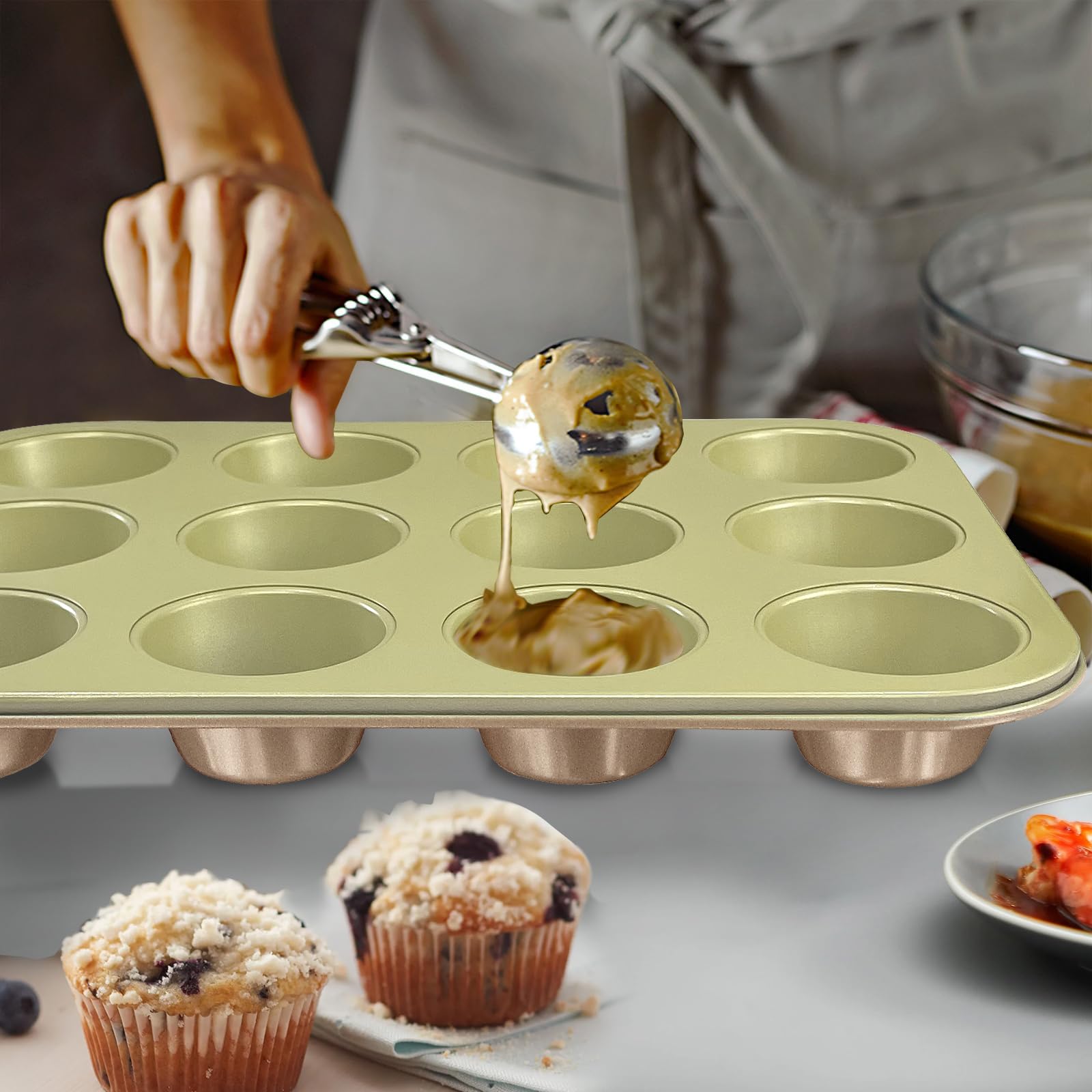 10-Piece Nonstick Bakeware Set - Professional Bicolor Baking Pans with Cookie Sheets, Muffin Pan, Loaf Pan, Cake Pan & Cooling Rack | 0.8mm Thick, Dishwasher Safe, Heavy Duty | Perfect for Baking Cakes, Cookies, Bread & More at Home or Commercial Kitchens