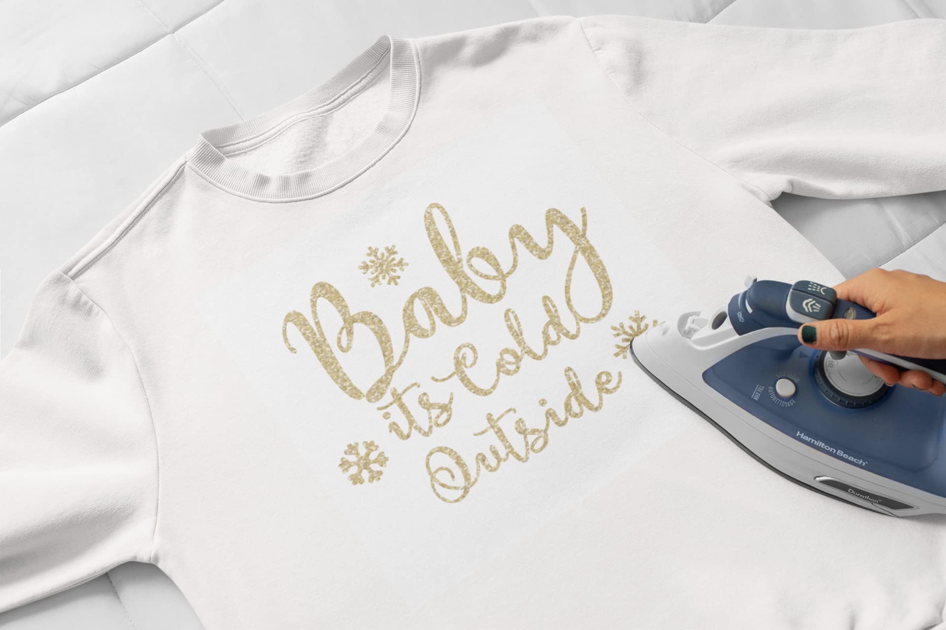 Baby It's Cold Outside Iron On Decal - Heat Transfer Vinyl for DIY Clothing & Fabric - Glitter Green Grass HTV Patch for T-Shirts, Jackets, Bags - Perfect for Holiday Gifts & Winter Apparel Decoration