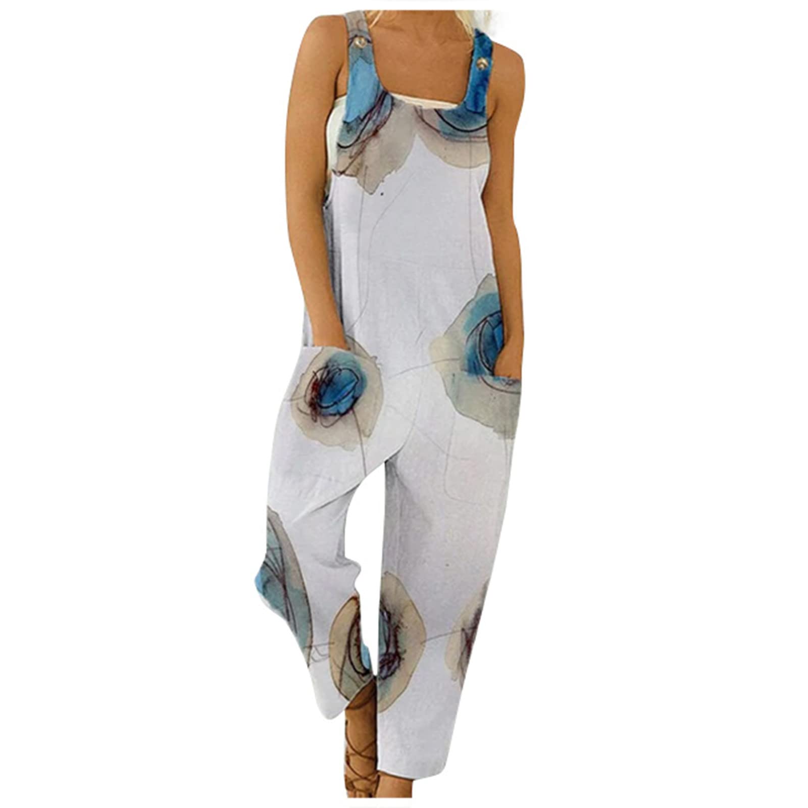 Women's Loose Fit Casual Sleeveless Jumpsuit - Adjustable Spaghetti Strap Romper with Stretchy Wide Leg & Two Pockets | Perfect for Summer Outfits, Beach Wear and Casual Occasions