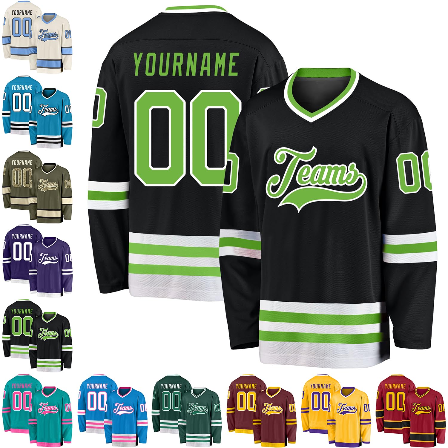 Custom Black Neon Green & White Hockey Jersey - Personalized Hockey Jerseys for Men, Women & Youth - Perfect for Games, Tournaments & Team Sports