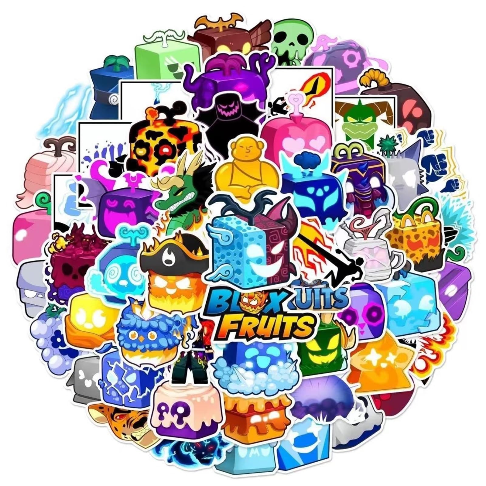 Blox Fruits Game 60pcs Vinyl Stickers Set - Waterproof Decals for Cars, Motorcycles, Bikes, Luggage, Phones, Laptops, Skateboards - Fun Graffiti Patches for Kids, Teens & Adults - Perfect for Gaming Fans & Street Style Decor
