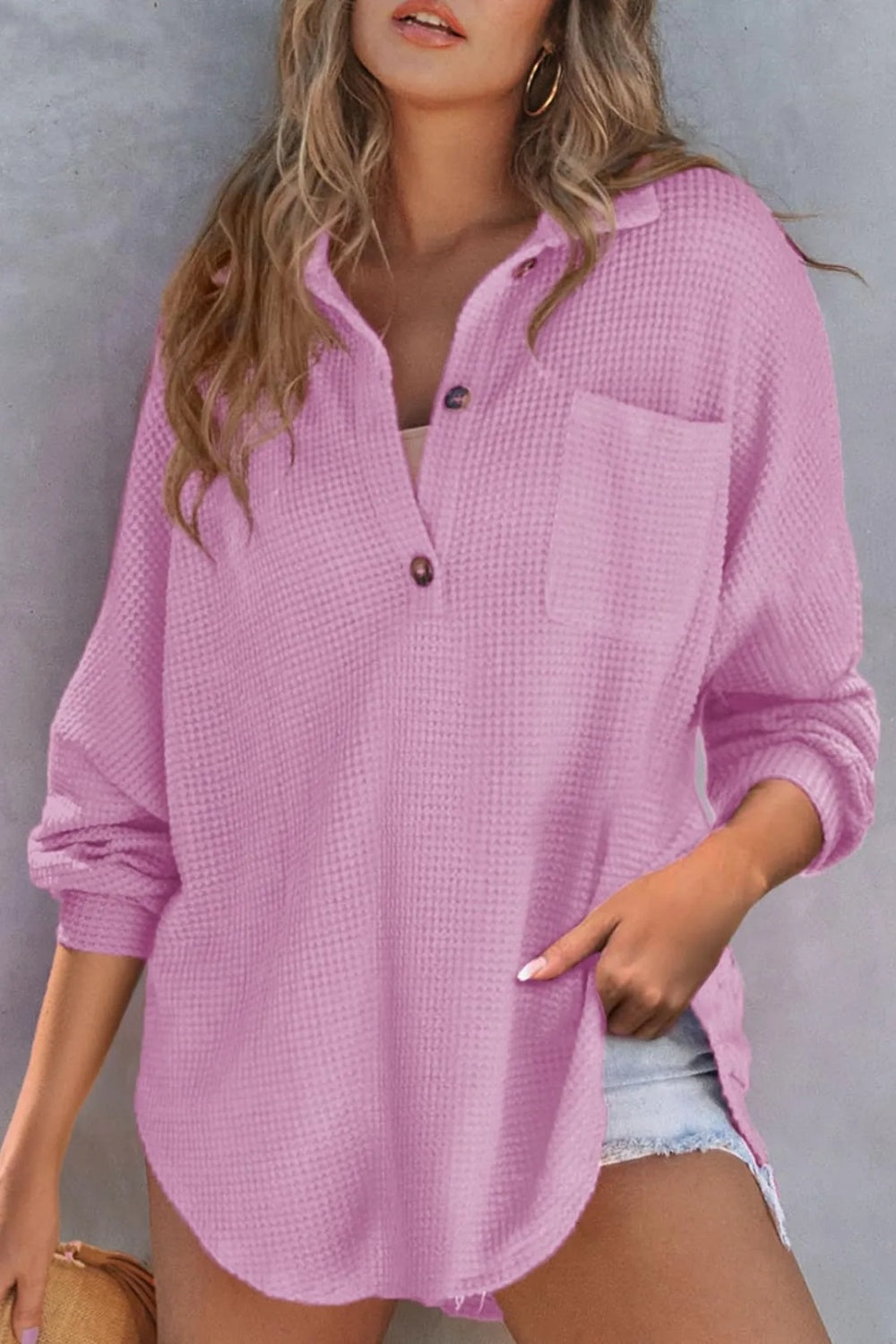 Half Button Long Sleeve Sweatshirt for Women - Comfortable Pullover Top with Button Detail - Casual Fall Winter Fashion for Outfits, Layering & Daily Wear