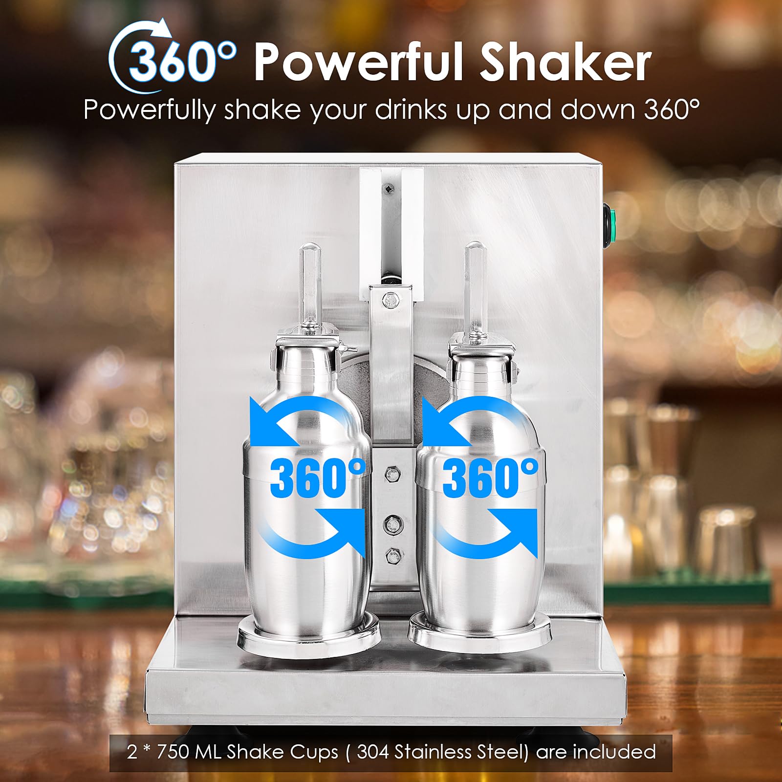 Electric Milk Tea Shaker Machine - Automatic Dual Frame Cocktail & Bubble Tea Mixer, 400r/min Stainless Steel with 750ml Double Cups - Perfect for Boba Tea, Juice, Coffee, Milk & Wine - Ideal for Tea Shops, Cafes & Home Bars