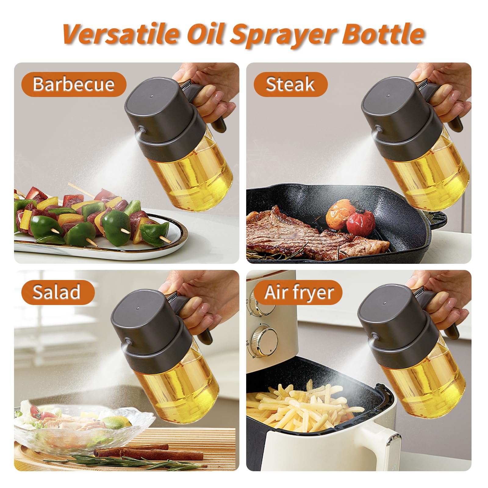 Premium YARRAMATE Oil Sprayer for Cooking - 6.8oz/200ml Food-Grade Olive Oil Spray Bottle for Kitchen, Air Fryer, BBQ & Camping | Portable Oil Mister for Healthy Cooking, Baking, Grilling & Outdoor Activities (Gray)