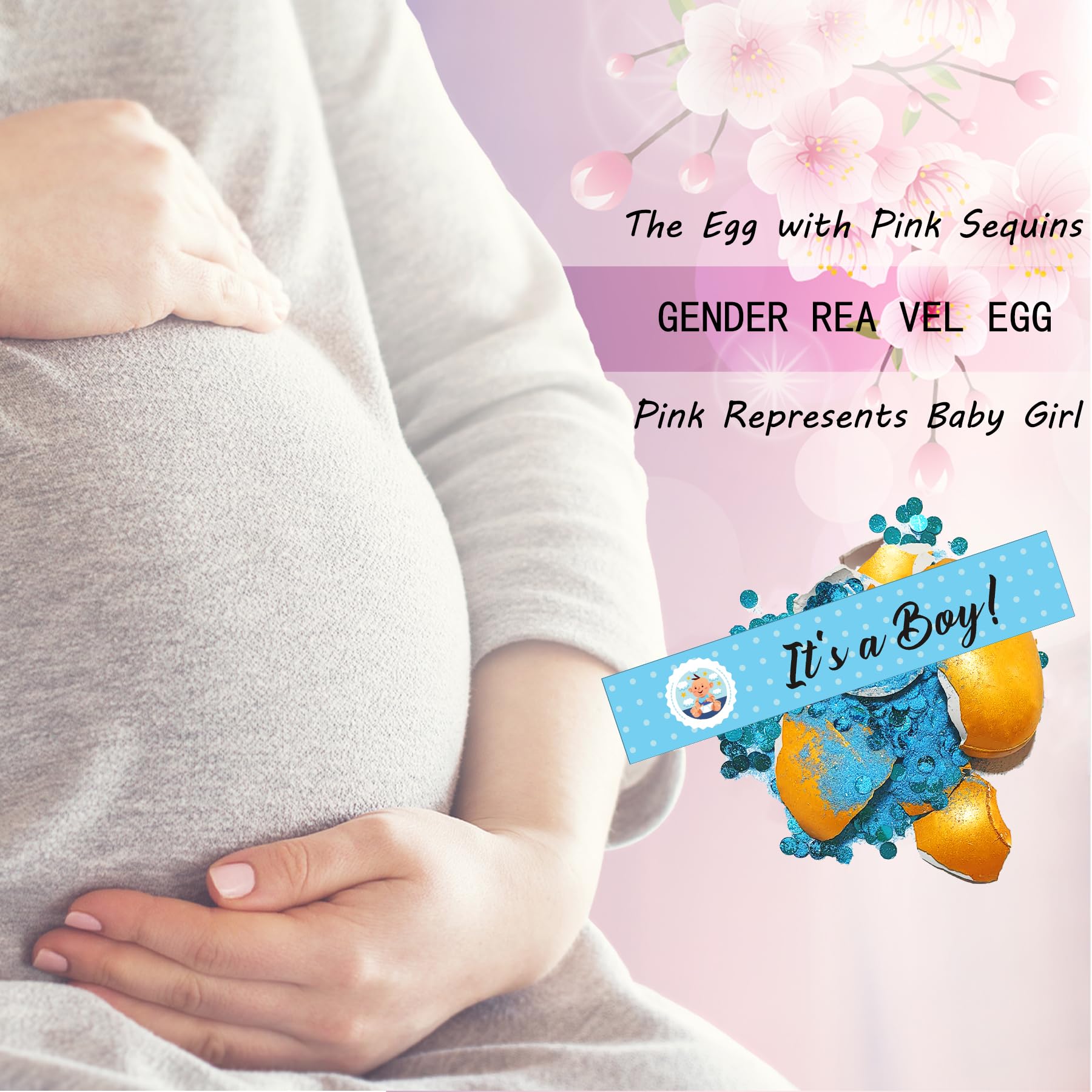 Gold Egg Pregnancy Announcement Ideas - Gender Reveal with Pink Sequins for Family, Grandparents & Friends | Creative Baby Shower Gift & Social Media Pregnancy Reveal