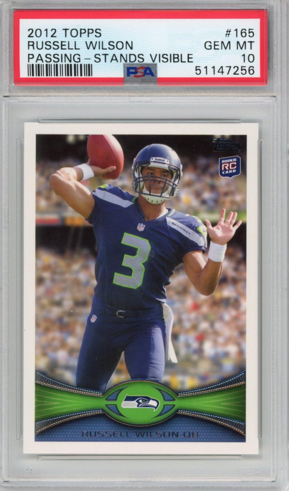 2012 Topps Russell Wilson #165 Rookie RC Football Card PSA 10 Gem Mint - Rare Collectible for Sports Memorabilia & Investment - Perfect for Display, Trading, and Football Fans