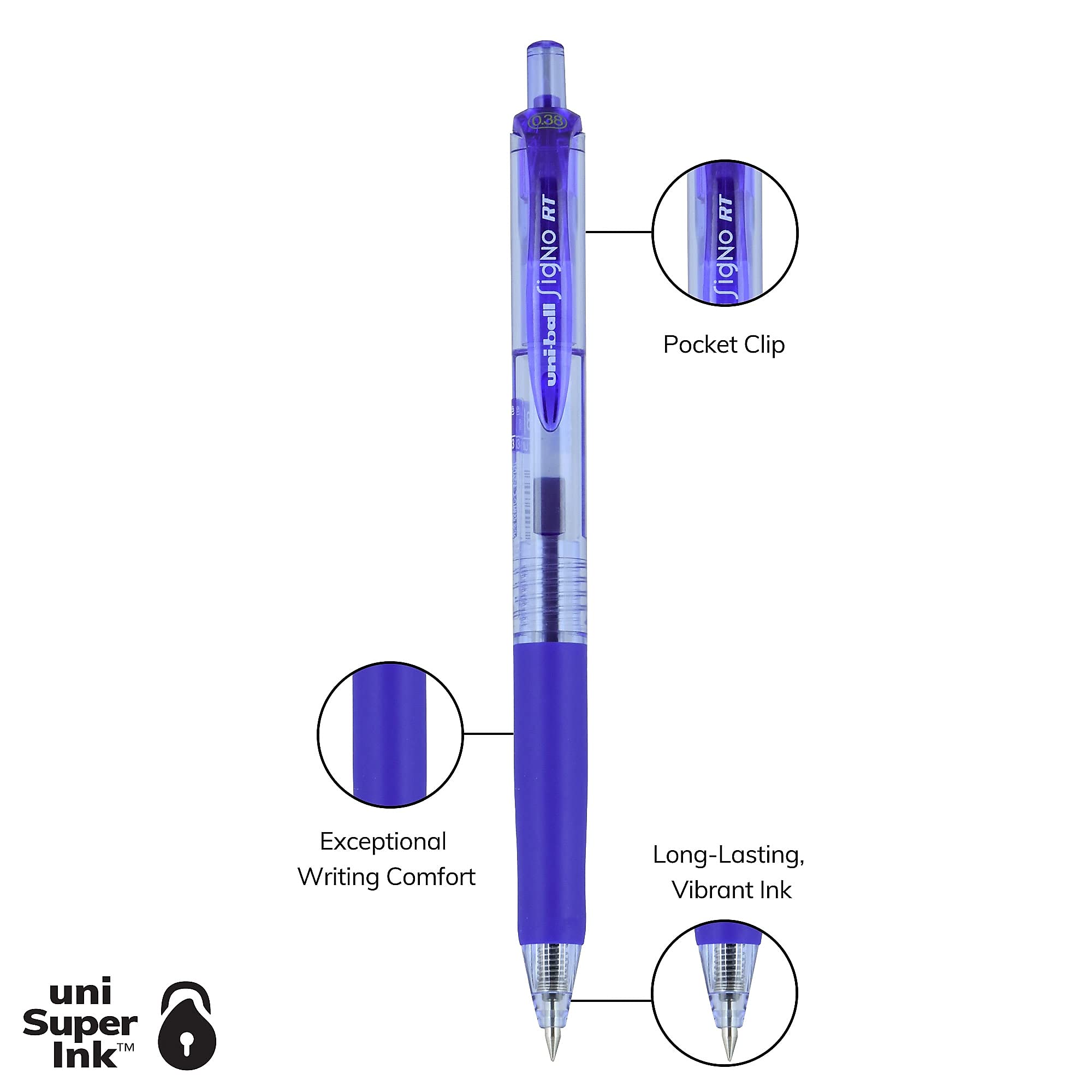 Uni-ball Signo Gel RT Retractable Roller Ball Pen - Medium Point, Black Ink (Pack of 12) - Perfect for Office, School, Note Taking & Signature Writing