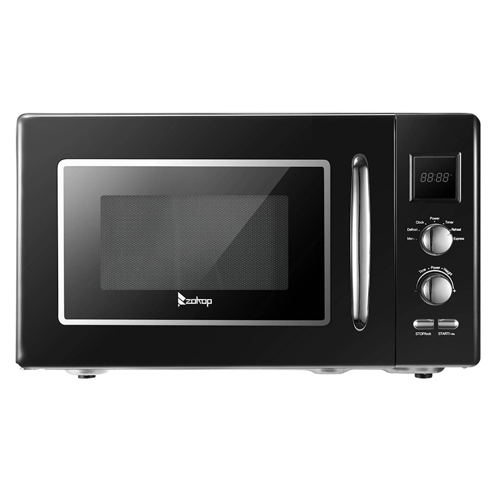 Retro Microwave Oven 23L (0.9 cu ft) with Digital Display & Silver Handle - Perfect for Small Kitchens, Dorms, and Office Break Rooms
