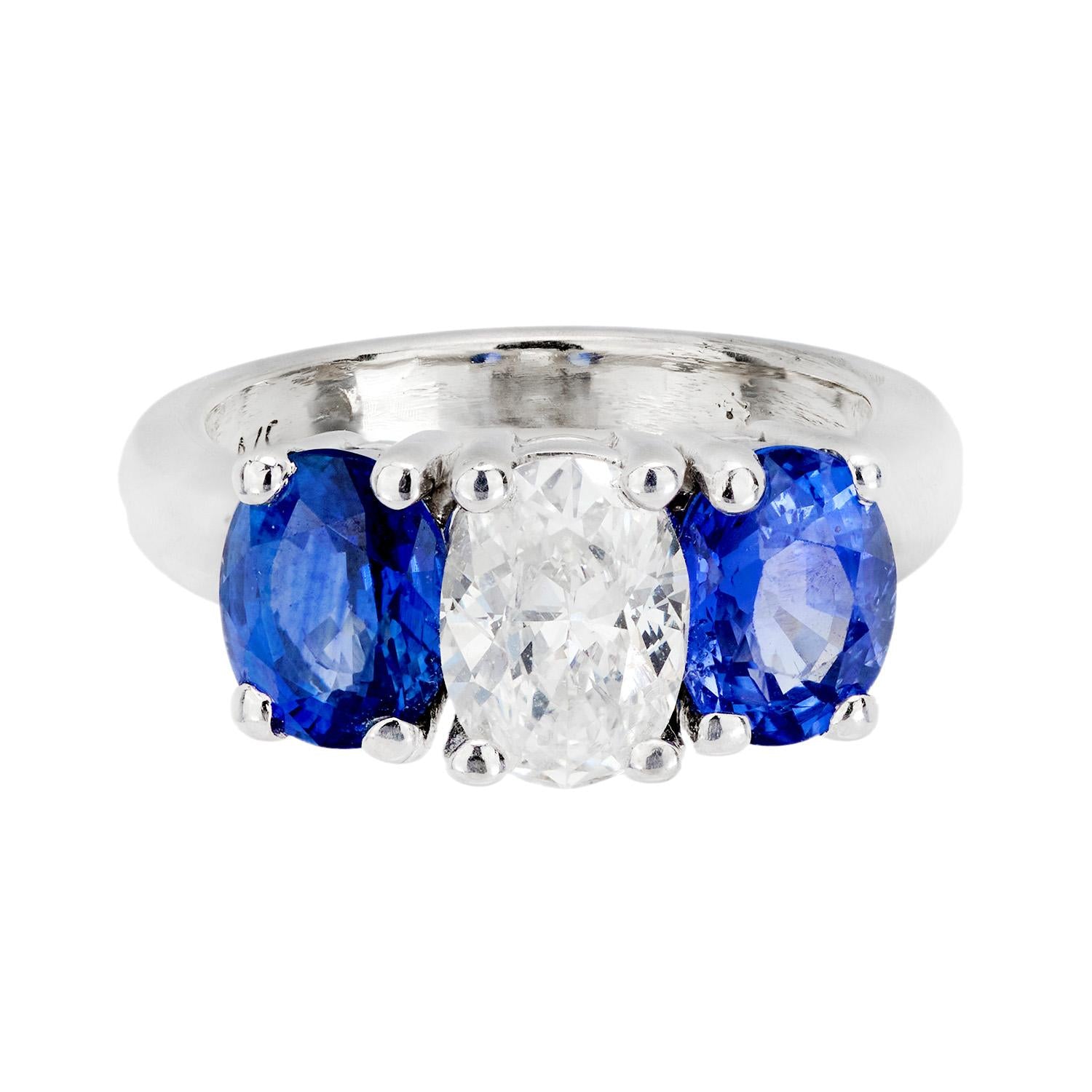14K Gold Diamond and Sapphire Three Stone Ring for Women - Elegant Vintage Style Jewelry for Engagement, Wedding, Anniversary Gifts
