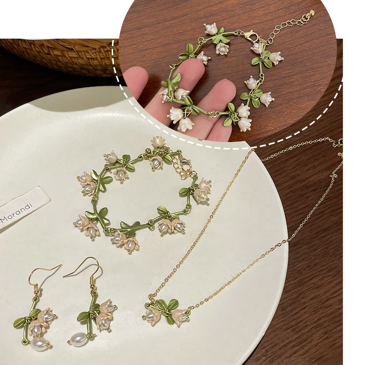3Pcs Rose Red Jewelry Set - Flower Necklace, Dangle Earrings & Bracelet - Rose Gold Prom Jewelry for Women, Bride Wedding - Perfect for Prom, Bridal Party & Special Occasions