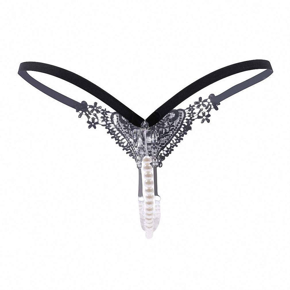 Sexy Women's Thongs & G-Strings with Pearl Accents, Lace Trim & Sheer Hollow Out Panties - Perfect for Valentine's Day, Bridal Lingerie & Sensual Occasions