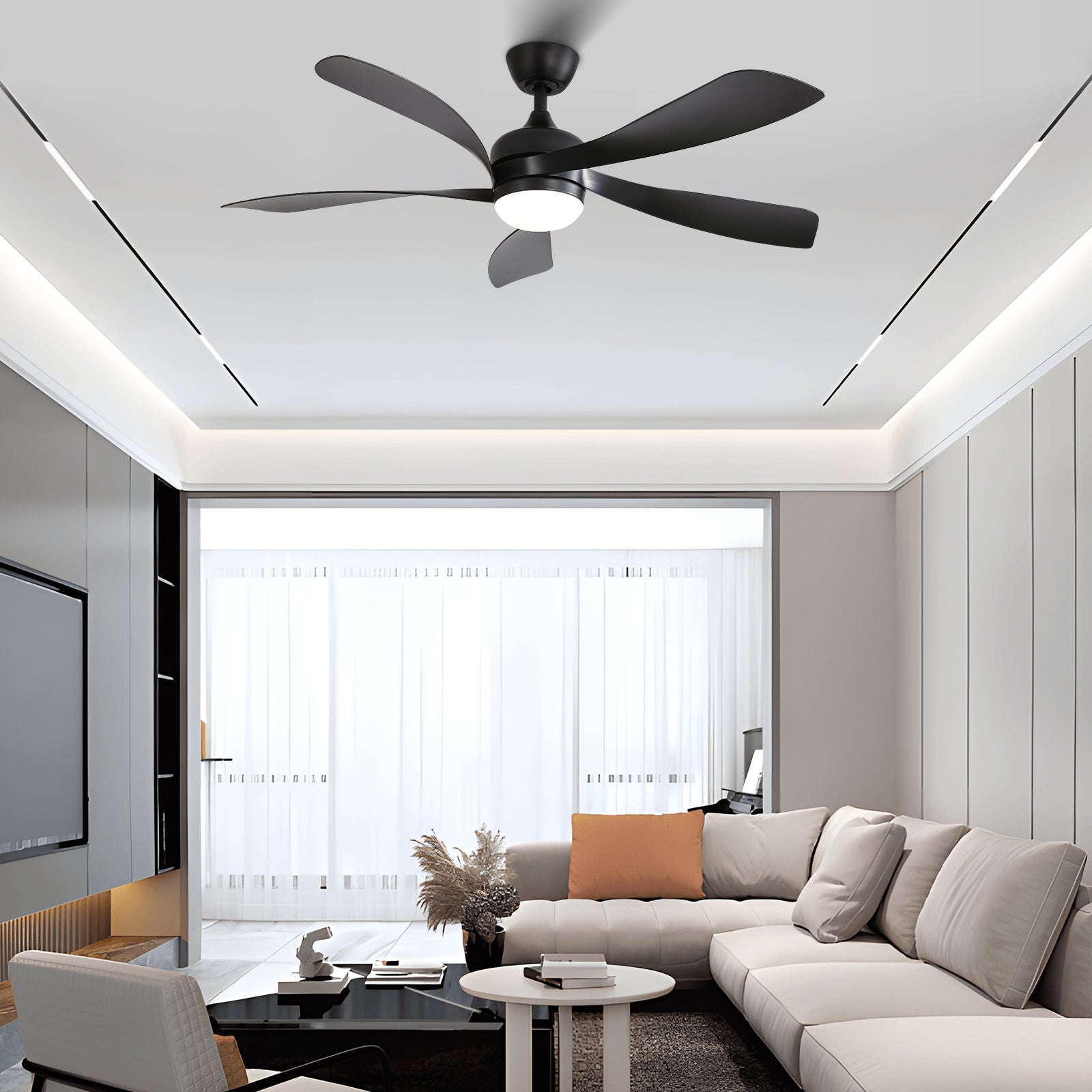 52 Inch Modern Ceiling Fan with Remote Control - 3 Color Dimmable LED Light, 5 ABS Blades, Reversible DC Motor - Perfect for Living Room, Bedroom and Office Spaces