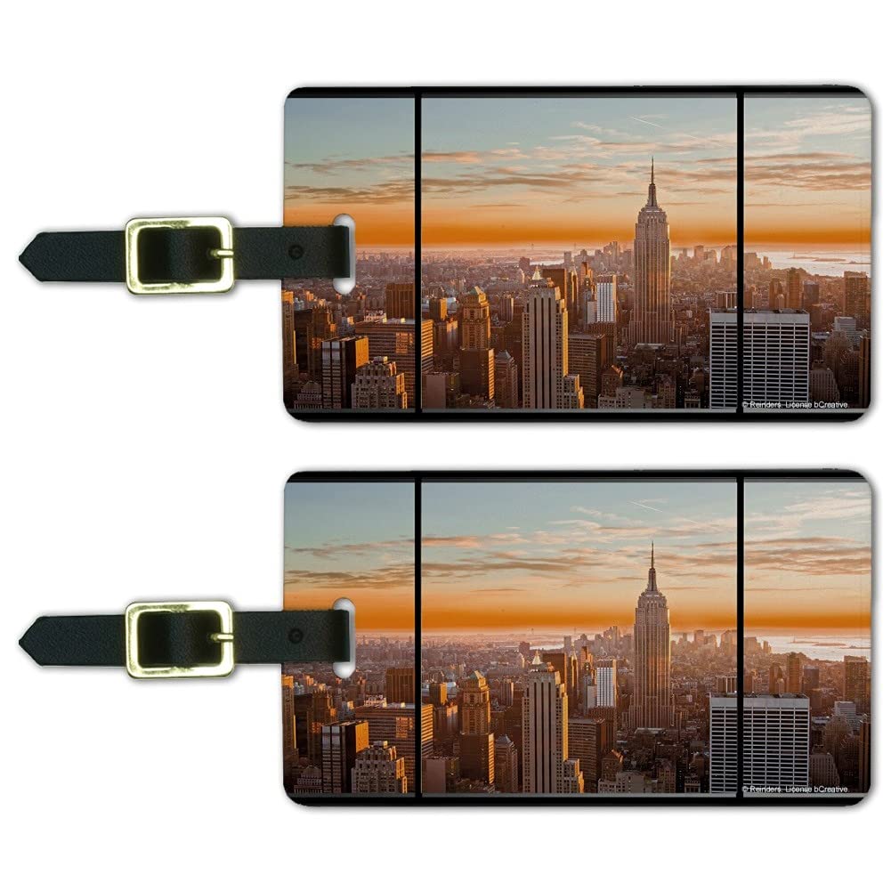 New York Skyline Sunset Penthouse View Luggage ID Tags - Set of 2 Travel Accessories for Suitcases, Backpacks & Carry-Ons