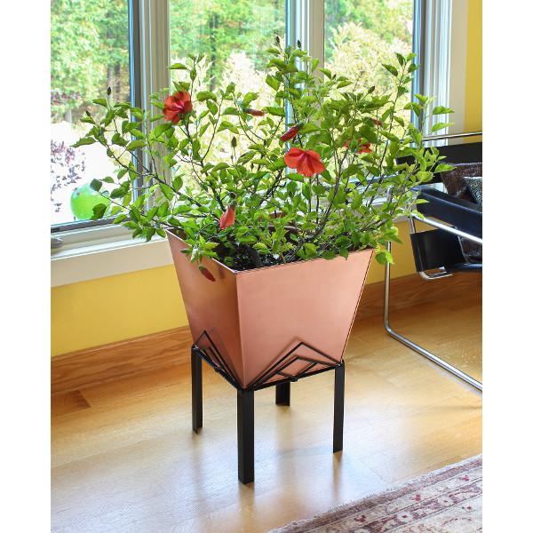 Marion Planter with Copper Plated Flower Box - Elegant Indoor/Outdoor Garden Decor for Home, Patio & Office Spaces