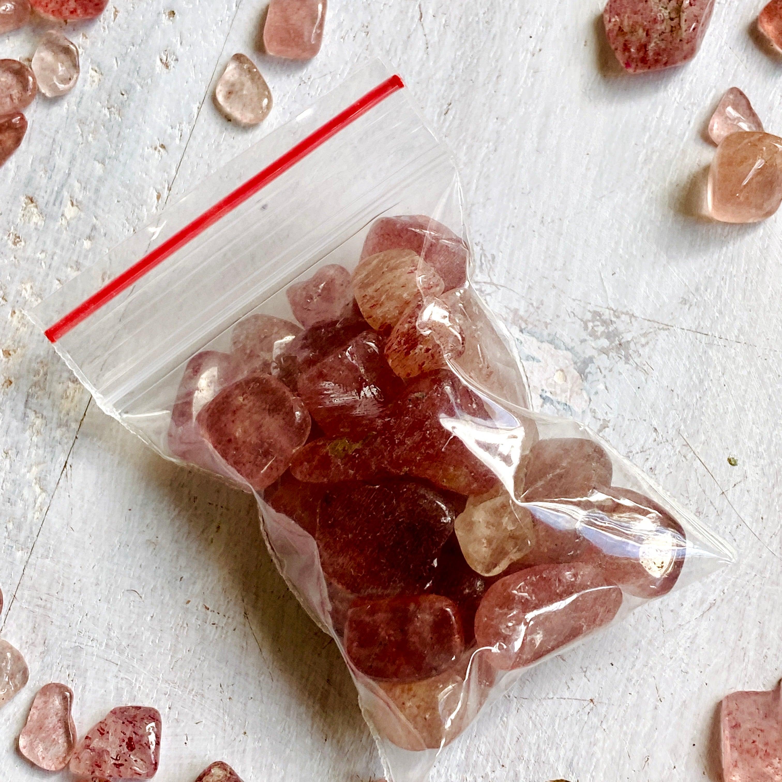 50g Mini Tumbled Strawberry Quartz Chips - Healing Crystals for Meditation, Jewelry Making & Home Decor
