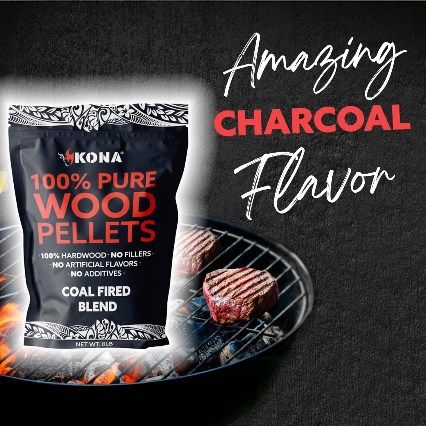Premium Kona Coal-Fired Charcoal Hardwood Blend Smoking Pellets - 2 lb Resealable Bag for Indoor Smokers - Perfect for BBQ, Grilling & Flavoring Meats, Fish & Vegetables