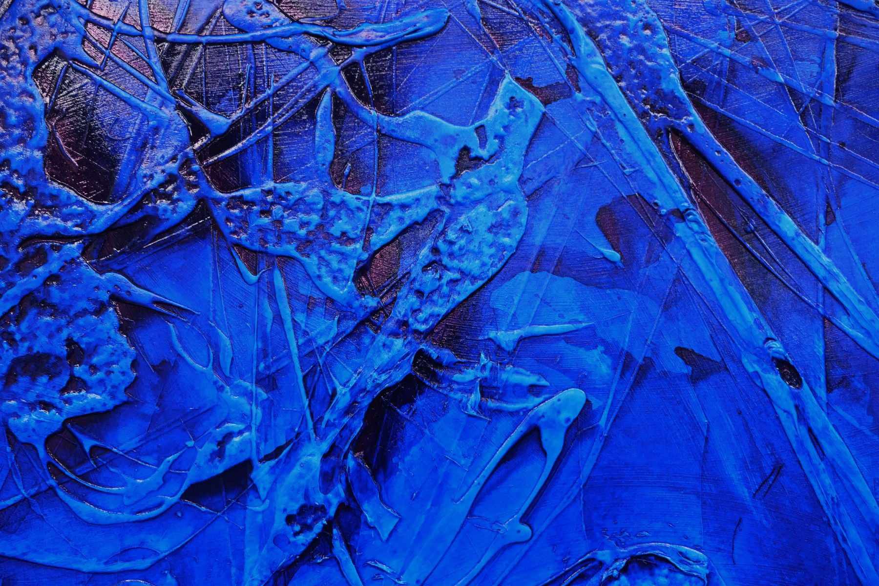 Blue Ink Textured Abstract Painting - 270cm x 120cm Large Canvas Wall Art for Modern Home & Office Decor | Inked Euphoria Collection