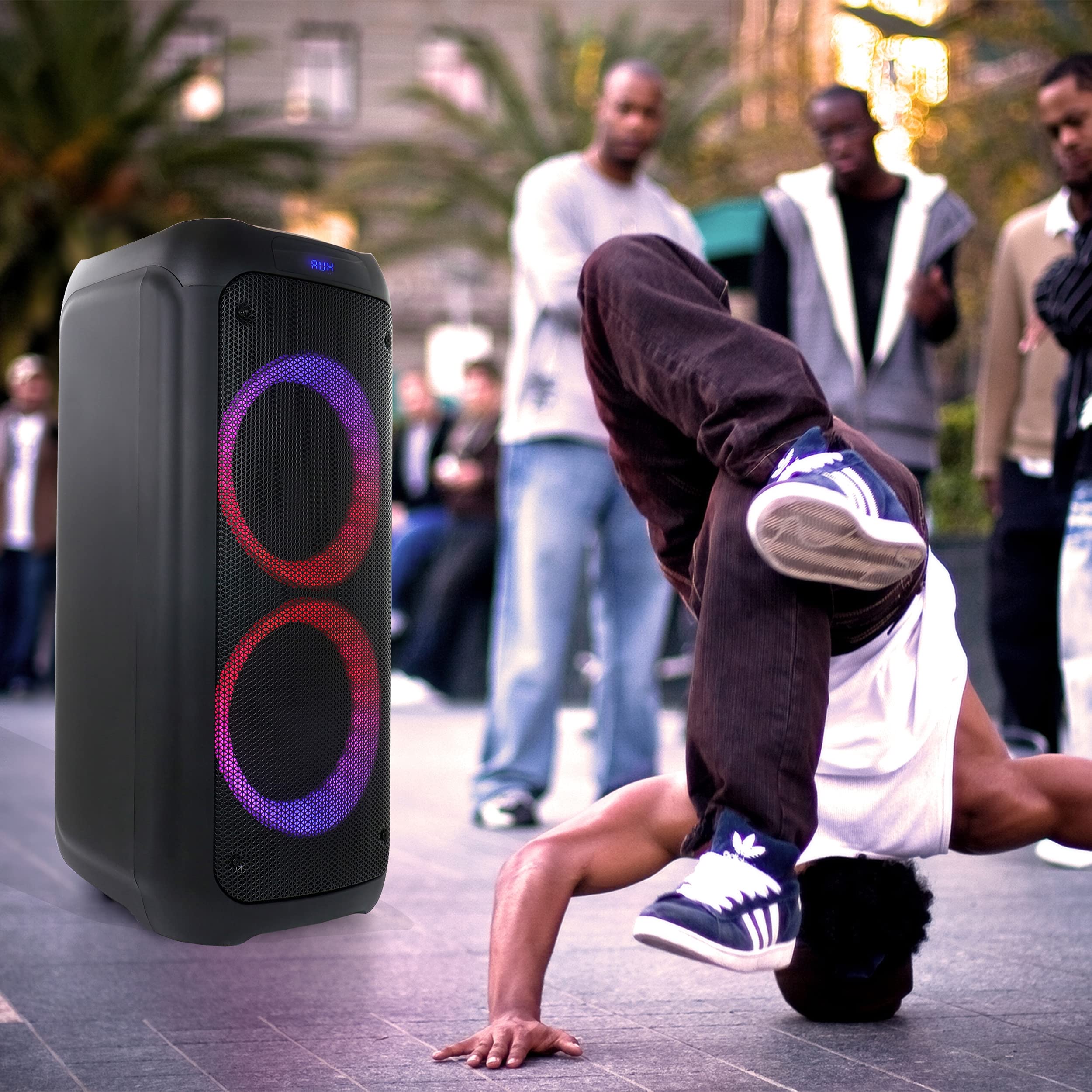 beFree Sound Dual 8 Inch Bluetooth Wireless Portable Party Speaker with Colorful LED Lights - Perfect for Outdoor Gatherings, Beach Parties & Home Entertainment