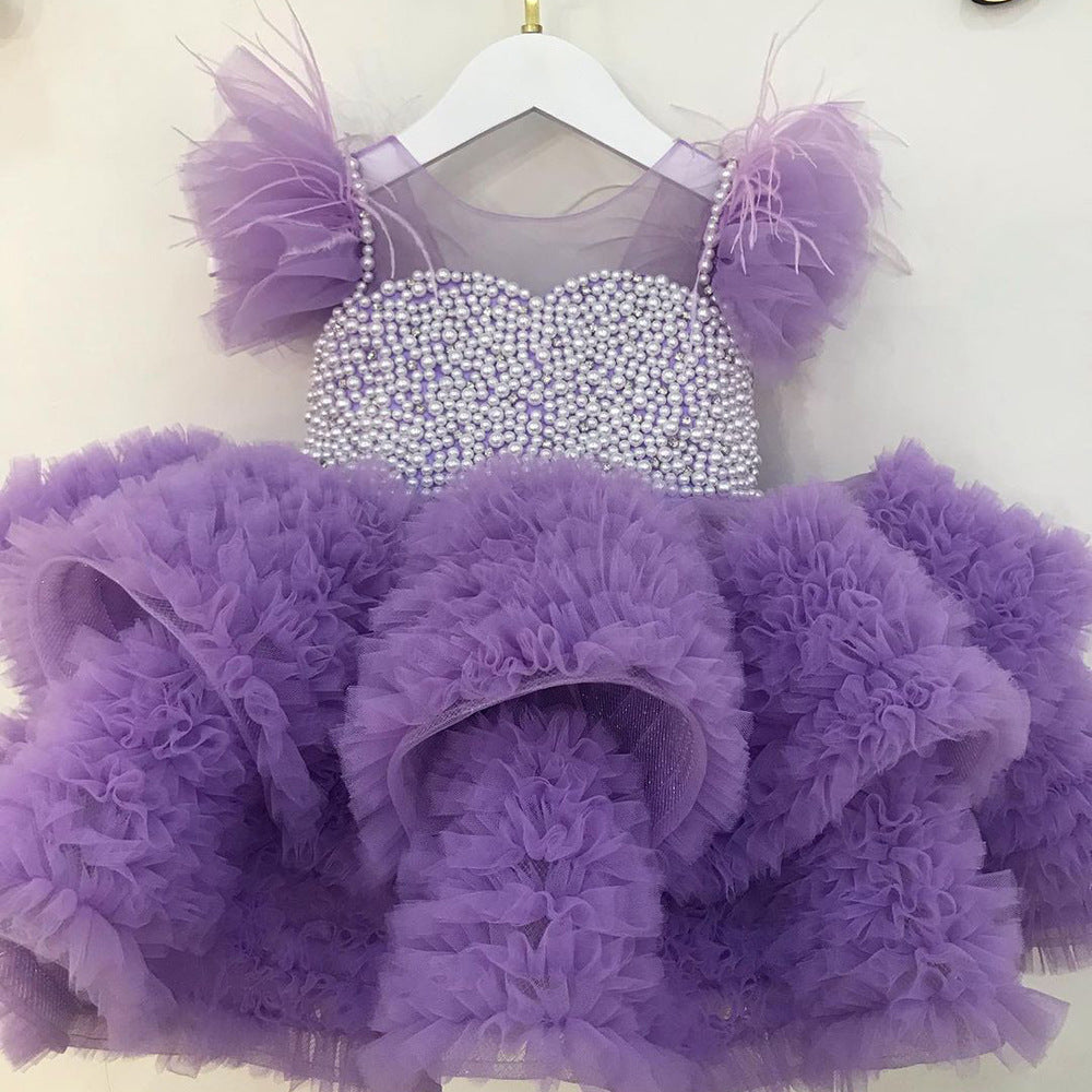 Adorable Fluffy Beads Pageant Dress for Baby Girls - Toddler Princess Party Gown for 1st Birthday, Christening & Special Occasions