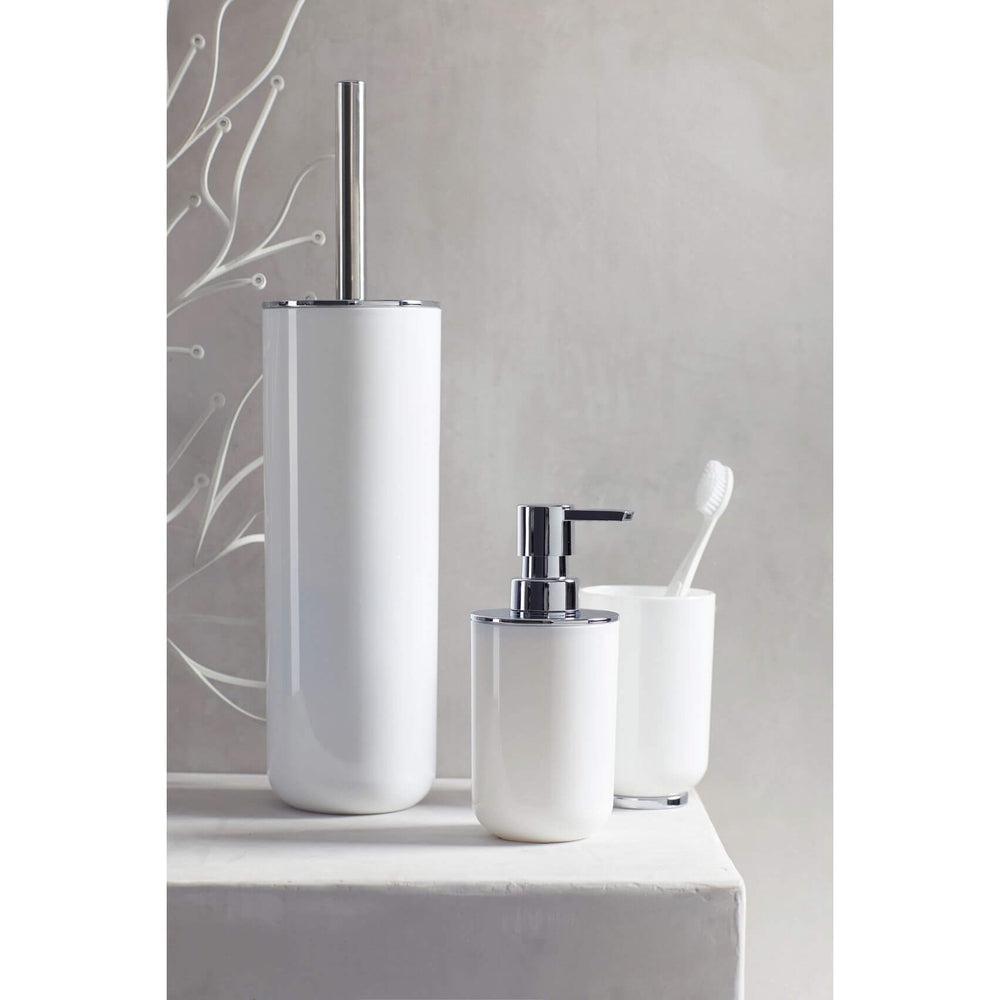 Posa Toothbrush Tumbler - White & Chrome Stainless Steel Travel Cup with Lid | Perfect for Bathroom Storage, Travel Essentials & Home Organization