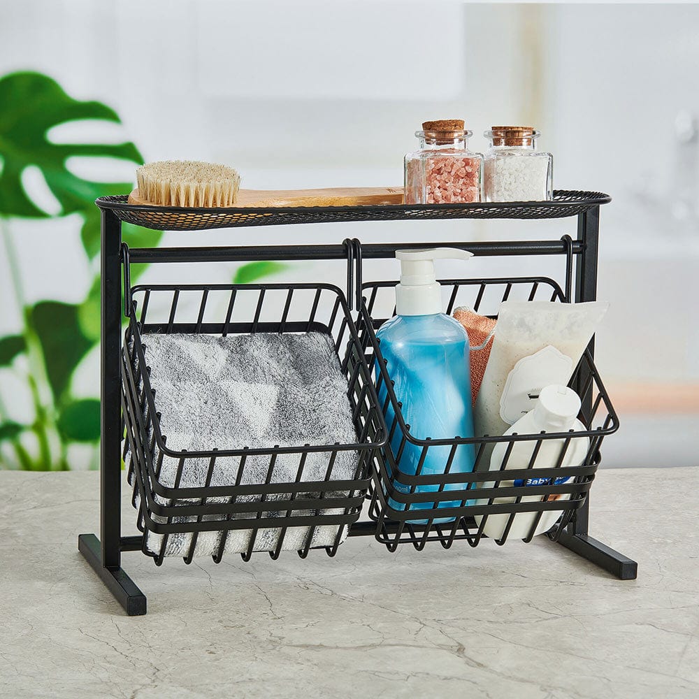 2-Tier Woven Storage Basket with Handles - Organizer for Home, Office, Nursery & Bathroom - Perfect for Toys, Books, Laundry & Bath Essentials