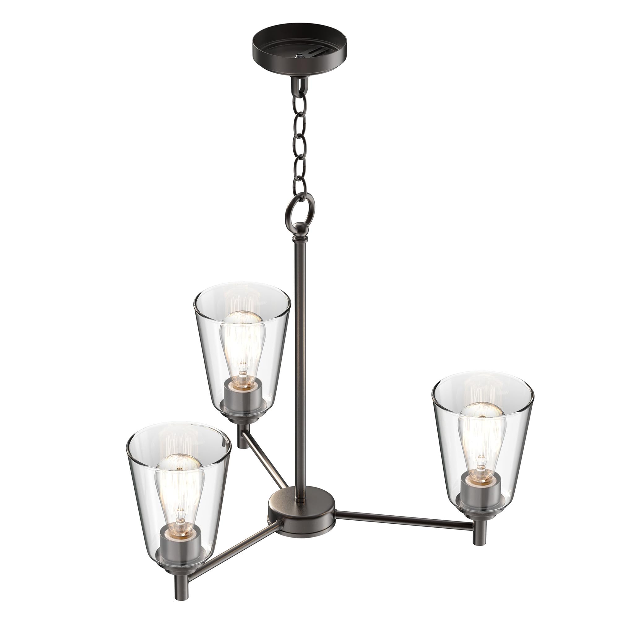 LEDMyplace 3-Light Flared Island Chandelier - Clear Glass Shade, Oil Rubbed Bronze Finish, E26 Base - Modern Farmhouse Pendant Lighting for Kitchen Island, Dining Room & Living Room (Bulb Not Included) | Perfect for Home Decor, Open Concept Spaces & Rustic Interiors