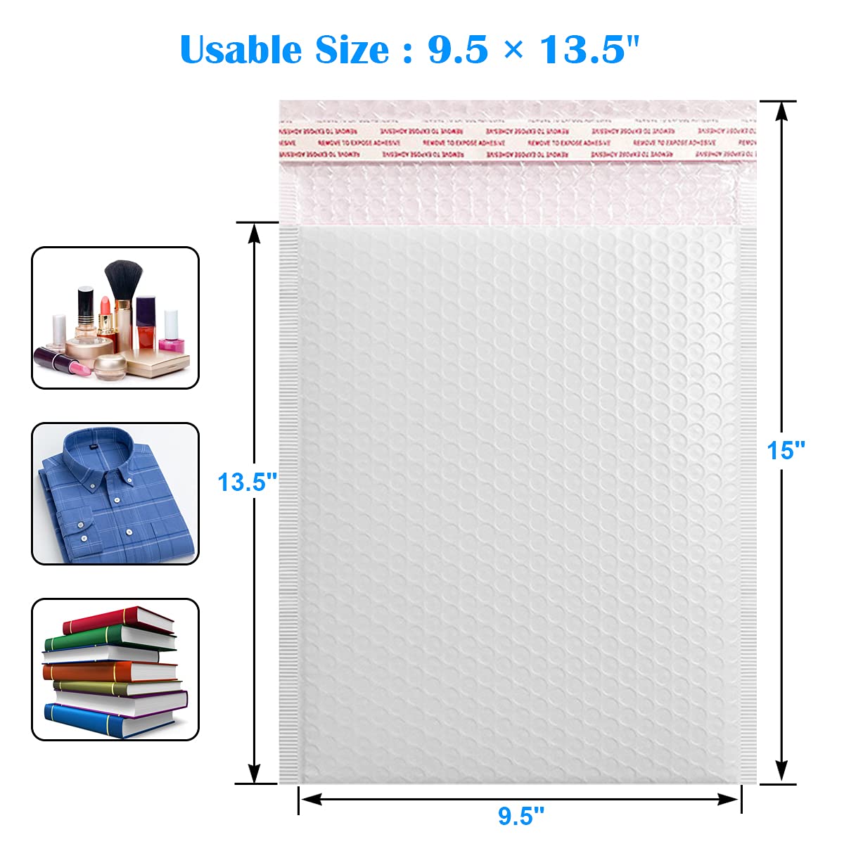 Immuson White 9.5 x 13.5 Inch Poly Bubble Mailers - 25 Pack | Padded Self-Seal Shipping Envelopes for Ecommerce, Small Business & Online Sellers | Perfect for Shipping Jewelry, Books, Documents & Small Items