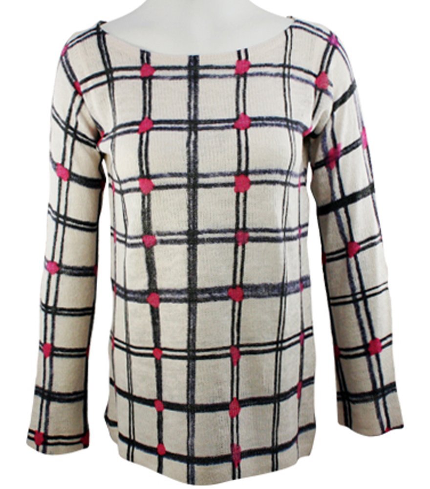 Nally & Millie Women's Lightweight Checkered Long Sleeve Boat Neck Top - Casual Chic Blouse for Work, Date Night & Fall Layering