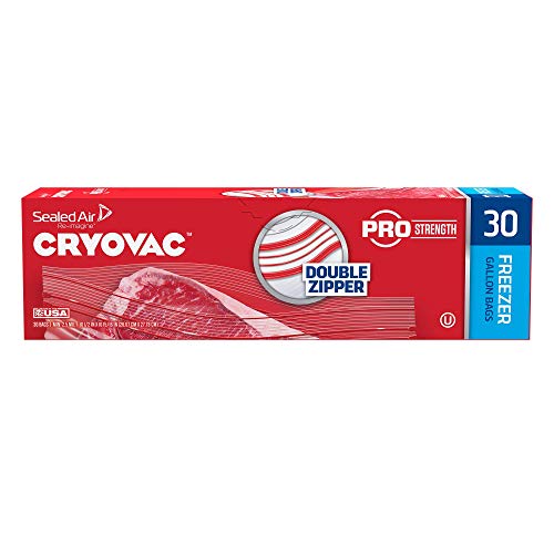 Diversey CRYOVAC Resealable Double Zipper Gallon Freezer Bags - 30 Pack | Heavy Duty Food Storage Bags for Freezing, Meal Prep & Sous Vide Cooking