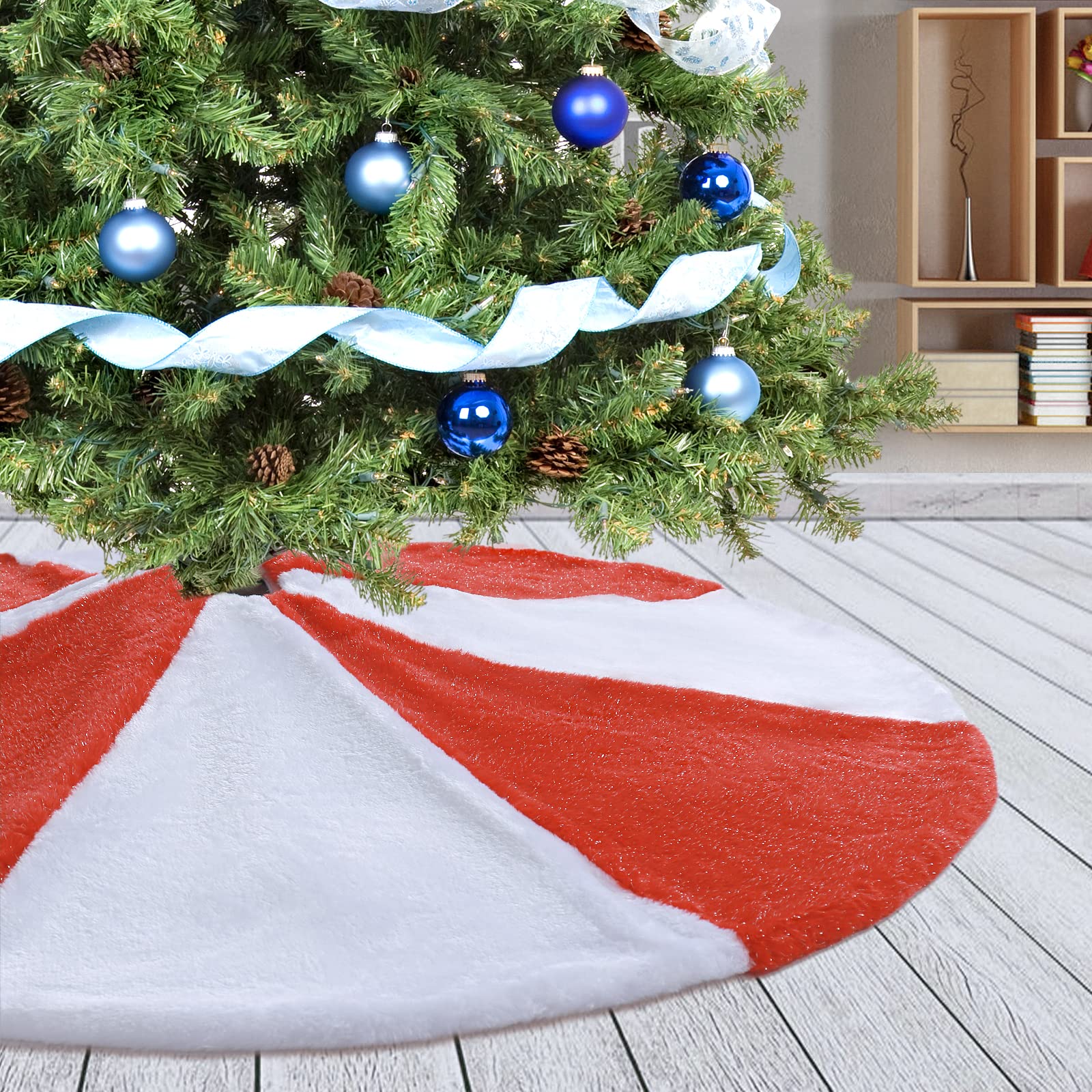 Amidaky 48-inch White Faux Fur Christmas Tree Skirt | Holiday Xmas Tree Decoration for Christmas Party, Home Decor & Winter Celebrations