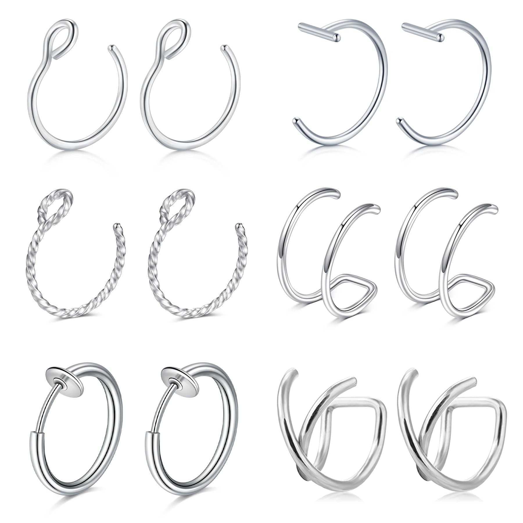 QWALIT Fake Lip & Nose Piercing Rings - Clip-On Snake Bites, Lip Rings & Ear Cuffs - Hypoallergenic Non-Pierced Jewelry for Costumes, Parties & Alternative Fashion
