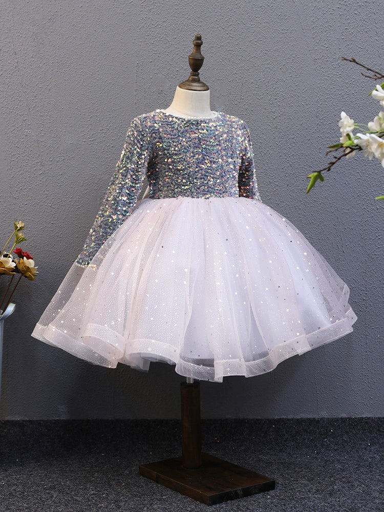 Lilac A-Line Round Neck Tea-Length Tulle Flower Girl Dress for Weddings & Special Occasions