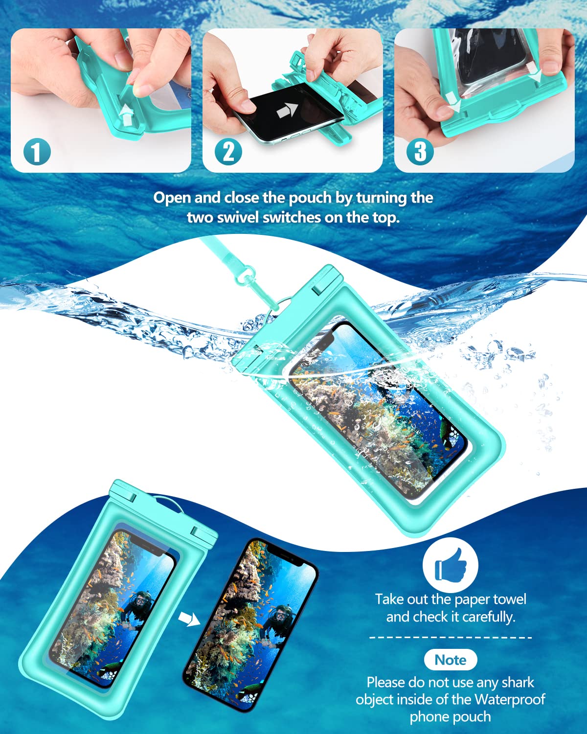 **Waterproof Phone Pouch IPX8 - Universal Floating Dry Bag for iPhone 13/12/11 Pro Max/SE/XS Max/XR/X/8/7/6s Plus & Samsung S10/S9/S20/S21/Note 20/10 (Up to 7