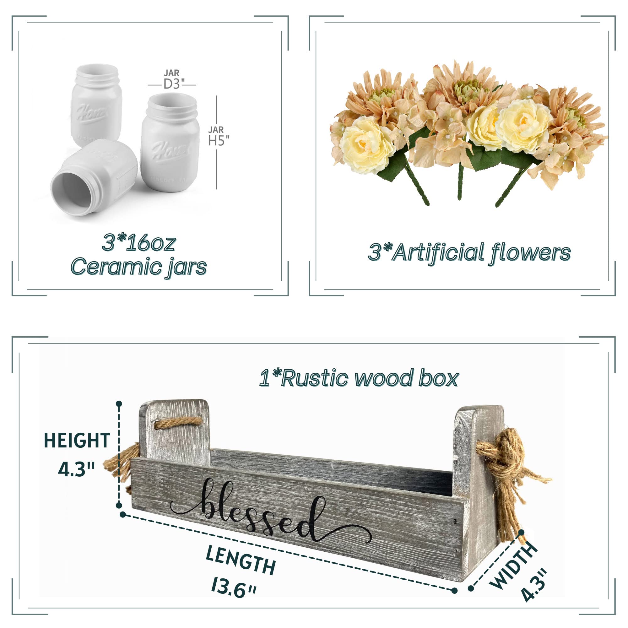Besuerte Farmhouse Mason Jar Centerpieces - White Glass Jars for Dining Table, Living Room Decor, Wedding & Rustic Home Decor | Perfect for Table Centerpieces, Candle Holders, Flower Vases