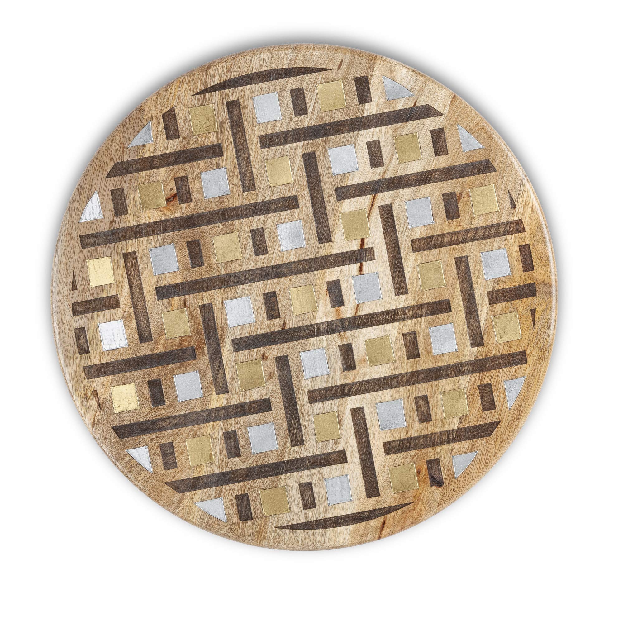 Lazy Susan Turntable - 22 Inch Round Wooden Rotating Tray with Decorative Inlay/Laser Weave Design - Perfect for Dining Table, Kitchen Countertop, or Home Decor (Brown, 22