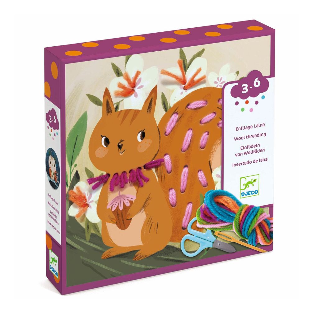 Djeco Wool Threading Kit for Kids - Creative Lacing & Sewing Toy - Fine Motor Skills Activity for Preschoolers & Toddlers - Perfect for Classroom, Homeschool & Montessori Learning