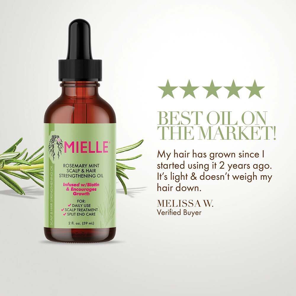Mielle Rosemary Mint Scalp & Hair Strengthening Oil 59ml - Natural Hair Growth Treatment for Dry, Damaged Hair - Perfect for Daily Scalp Massage & Nighttime Hair Care Routine